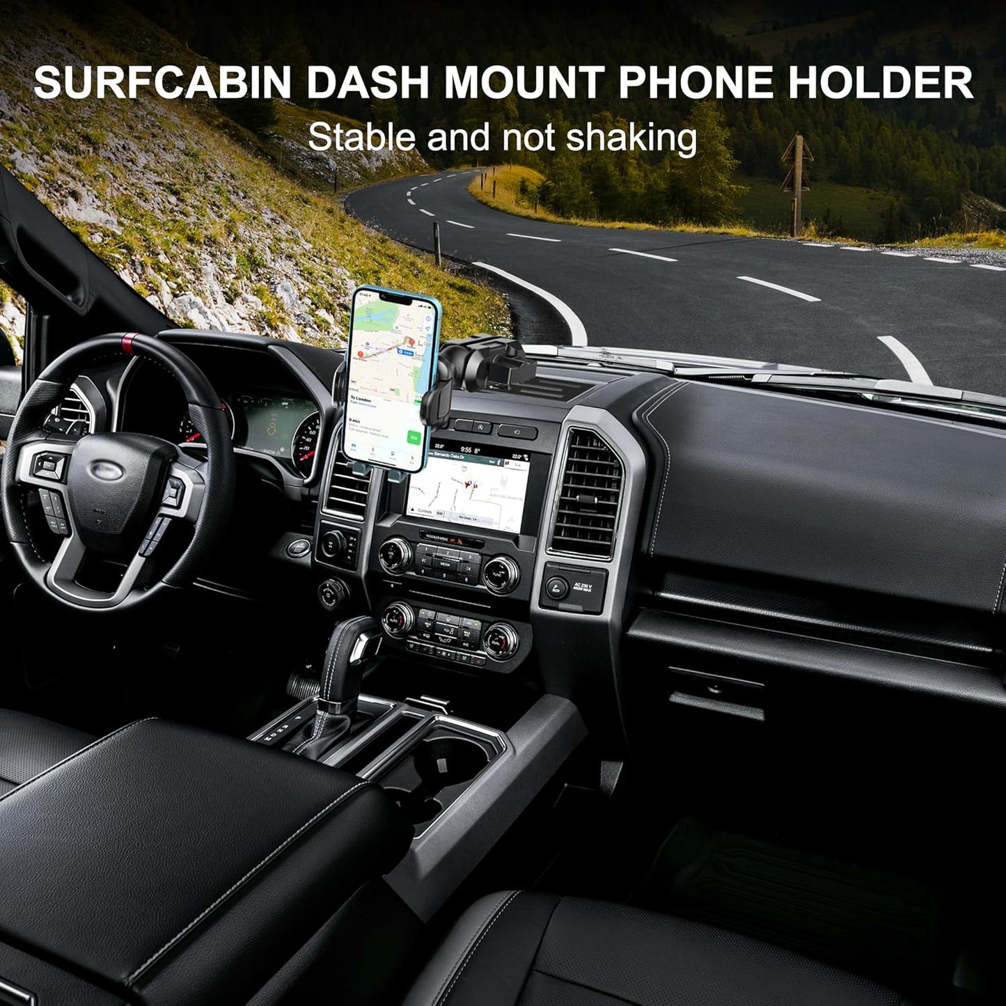 DIAMOOKY Dash Mount Phone Holder for Ford Metal Cellphone Mounting Bracket Stand Compatible with 2015-2020 F150 & 2017-2022 F250 & F350 & 2018-2021 Expedition