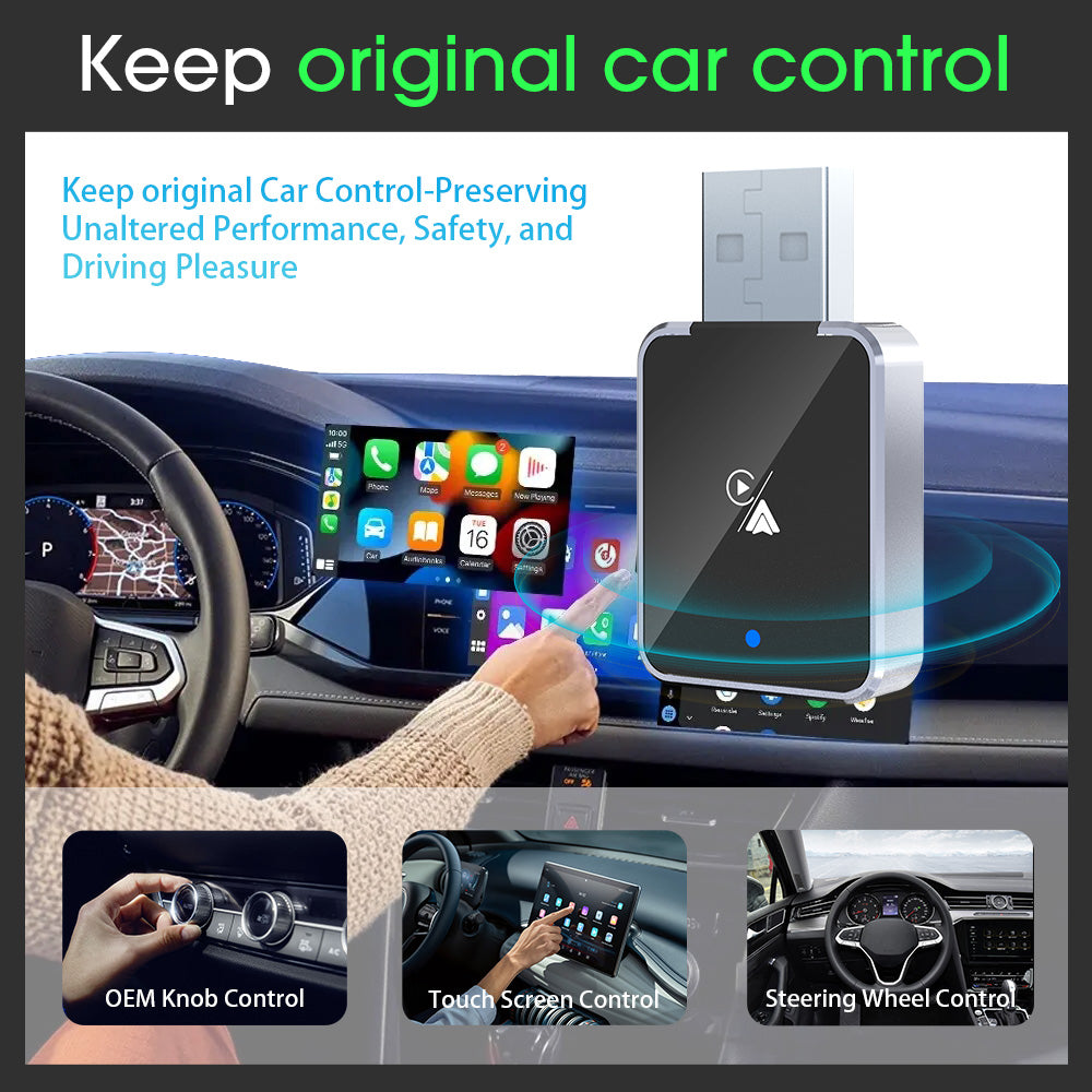 DIAMOOKY Mini Wireless CarPlay Adapter for iPhone & Android Auto, 2 in 1 Bluetooth Dongle Plug & Play with Fast Stable Connection, Converts Wired to Wireless Car Play Adapter