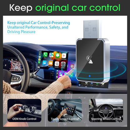 DIAMOOKY Mini Wireless CarPlay Adapter for iPhone & Android Auto, 2 in 1 Bluetooth Dongle Plug & Play with Fast Stable Connection, Converts Wired to Wireless Car Play Adapter