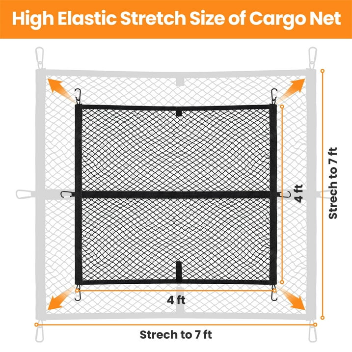 DIAMOOKY 7ft x 7ft Truck Bed Net, Universal Adjustable Elastic Mesh Organizer, Heavy Duty Cargo Net for Pickup Truck Bed, with 8 Hooks - Single Layer