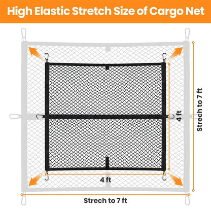DIAMOOKY 7ft x 7ft Truck Bed Net, Universal Adjustable Elastic Mesh Organizer, Heavy Duty Cargo Net for Pickup Truck Bed, with 8 Hooks - Single Layer