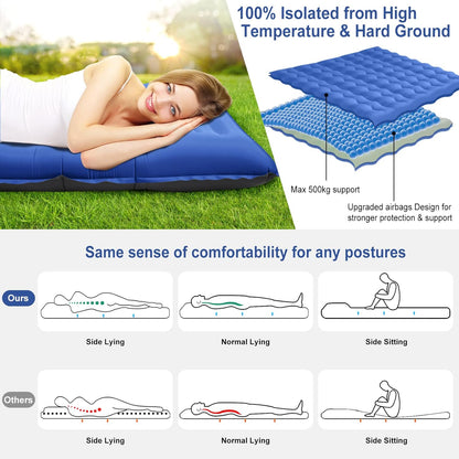 WARMTUYO Camping Sleeping Pad, 12cm Extra Thick Inflatable Air Mattress with Built-In Foot Pump & Pillow, Waterproof Sleeping Mat with Compact Pack Size, Anti-Ripstop Camping Mattress for Hiking, Backpacking & Beach