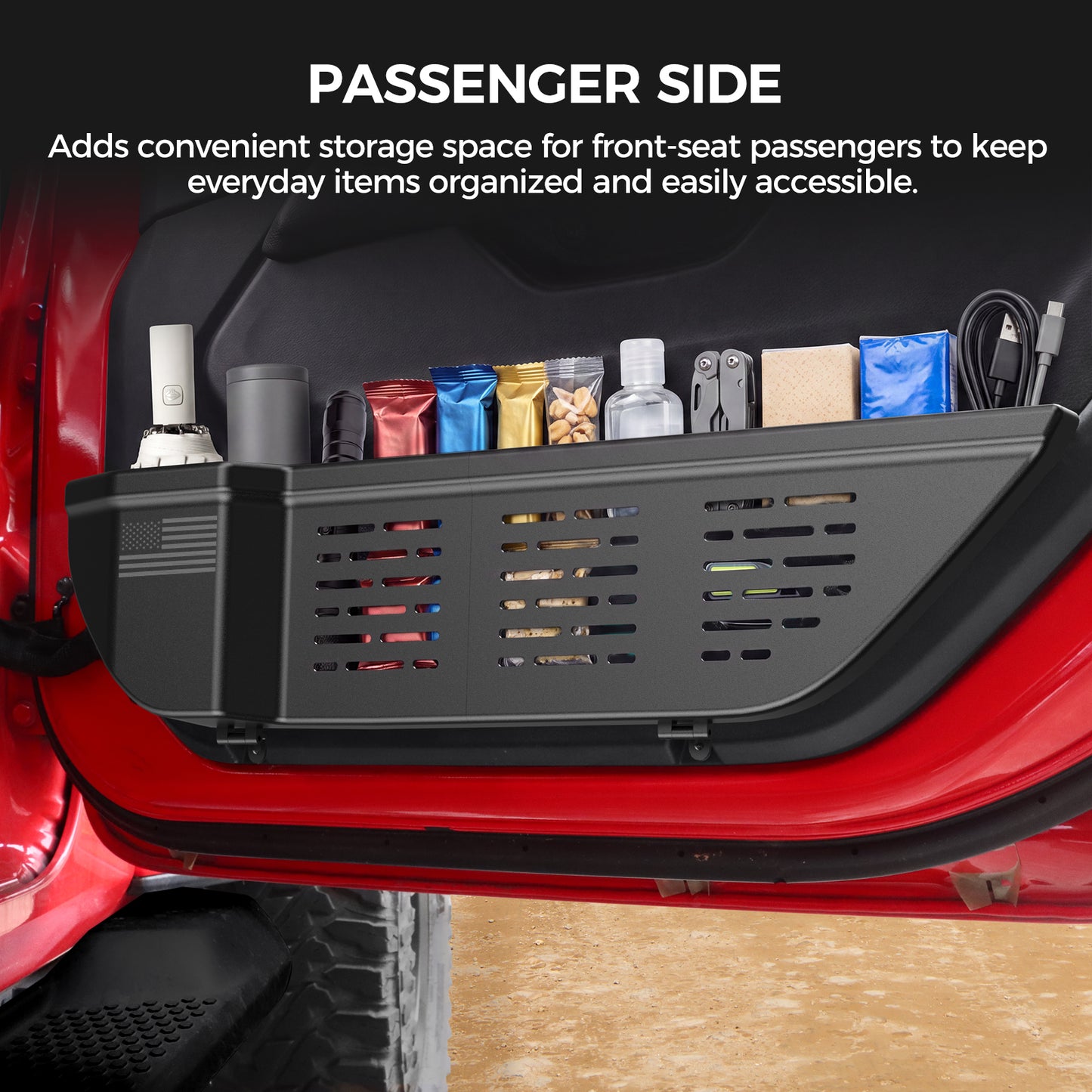 DIAMOOKY Front Door Pocket Storage Boxes for Jeep Wrangler JL JLU 4XE 2018-2026 & Gladiator JT 2020-2026, Plastic Door Organizer Molle Panel Accessories (2PCS, Not for Power Seats)