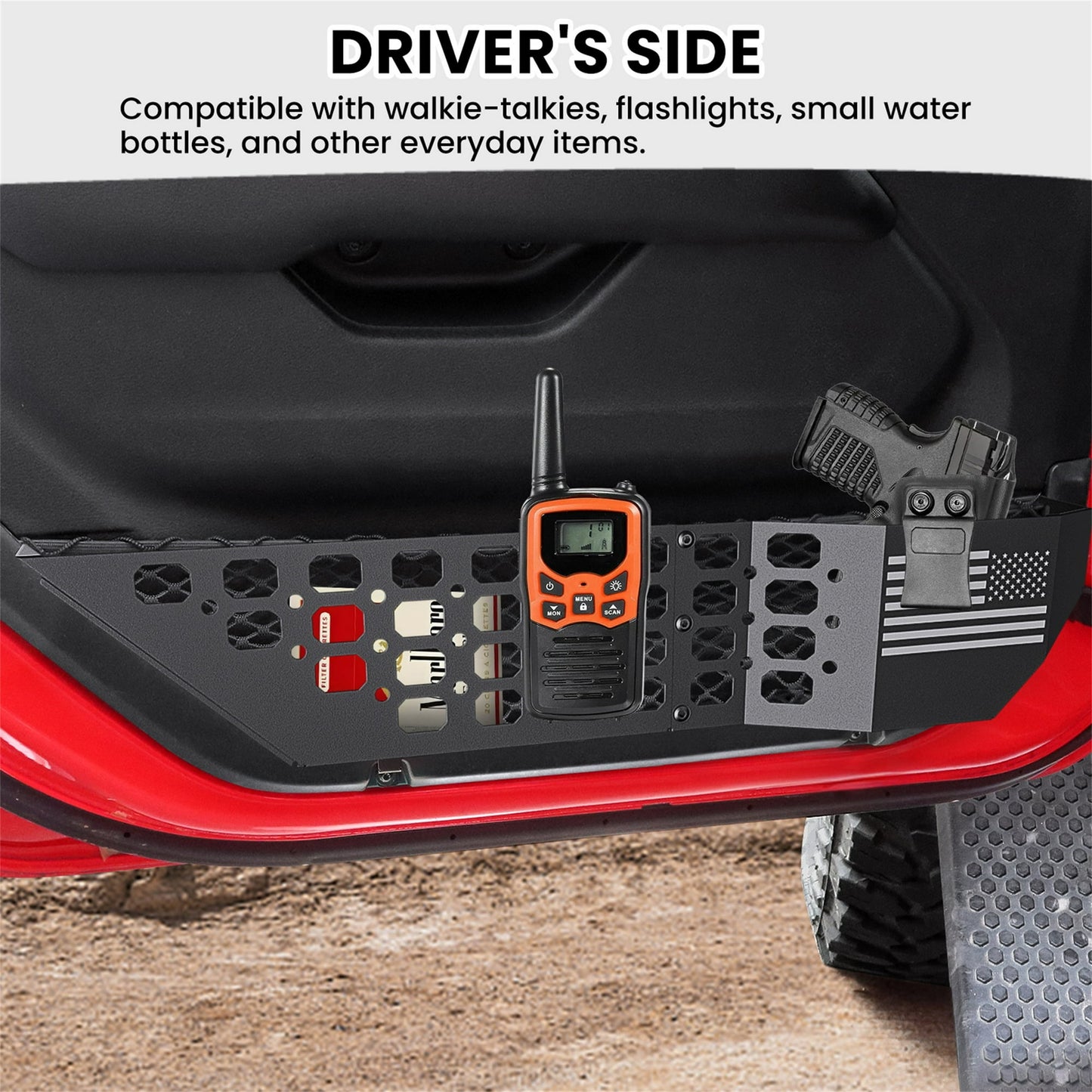 DIAMOOKY Front Door Pocket Storage Box for Jeep Wrangler JL JLU 4XE 2018-2025 & Gladiator JT 2020-2022 2023 2024 2025, 2PCS - Front Door Flag