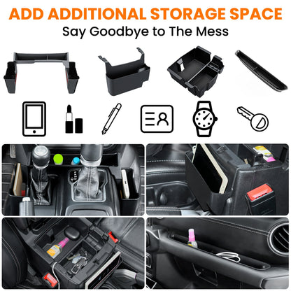 DIAMOOKY 4PCS Center Console Organizer for Jeep Wrangler JL JLU 4xe 2018-2025 & Gladiator JT 2020-2025 Accessories Gear Shift Side Tray Hanging Armrest Storage Box (Not for JK/JKU)