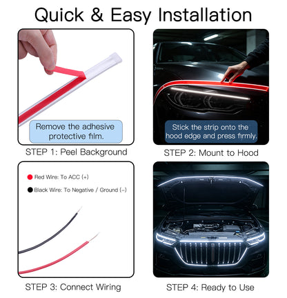 DIAMOOKY 70" LED Hood Light Strip, White Dynamic Scan DRL Engine Hoodbeam Kit | Flexible IP68 Waterproof Daytime Running Lights, Universal Fit for Cars, SUVs & Trucks