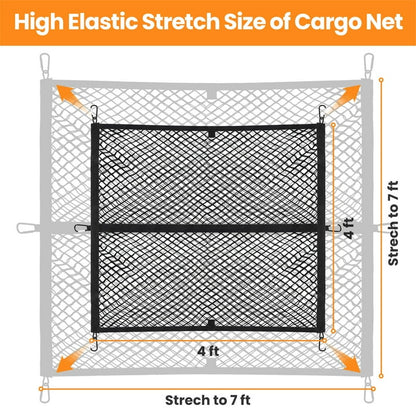 DIAMOOKY 7ft x 7ft Truck Bed Net, Universal Adjustable Elastic Mesh Organizer, Heavy Duty Cargo Net for Pickup Truck Bed, with 8 Hooks - Doube Layer