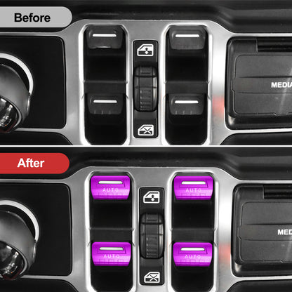 DIAMOOKY Metal Window Switch Button Cover 4PCS for Jeep Wrangler JL JLU 2018-2025 and Gladiator JT 2020-2025 Accessories, Purple