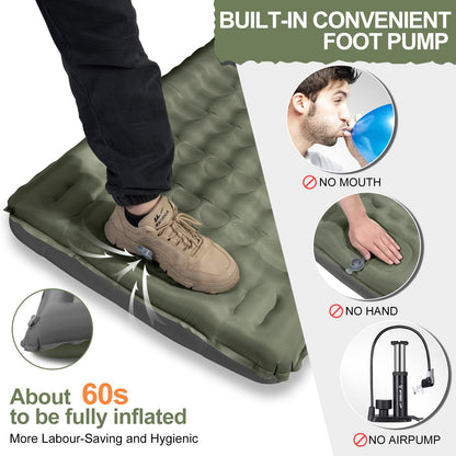 WARMTUYO Camping Sleeping Pad, 12cm Extra Thick Inflatable Air Mattress with Built-In Foot Pump & Pillow, Waterproof Sleeping Mat with Compact Pack Size, Anti-Ripstop Camping Mattress for Hiking, Backpacking & Beach