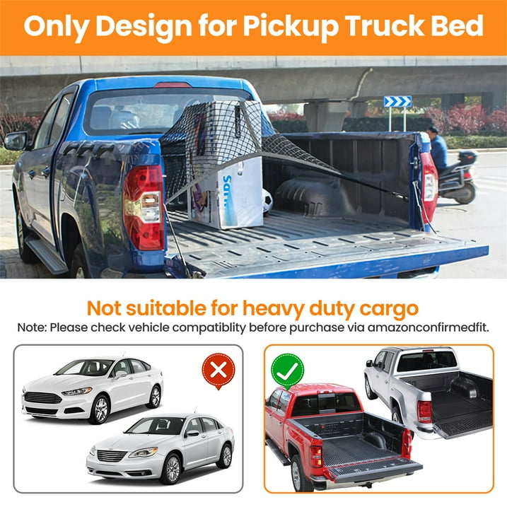 DIAMOOKY 7ft x 7ft Truck Bed Net, Universal Adjustable Elastic Mesh Organizer, Heavy Duty Cargo Net for Pickup Truck Bed, with 8 Hooks - Single Layer