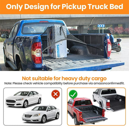 DIAMOOKY 7ft x 7ft Truck Bed Net, Universal Adjustable Elastic Mesh Organizer, Heavy Duty Cargo Net for Pickup Truck Bed, with 8 Hooks - Single Layer