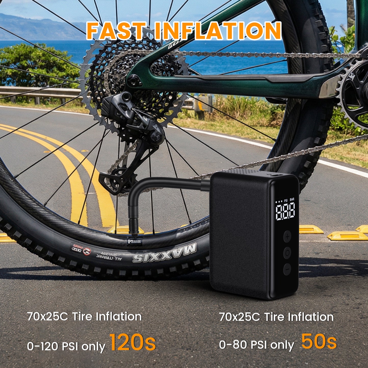 WARMTUYO Electric Mini Bike Air Pump with 120 PSI Pressure Gauge