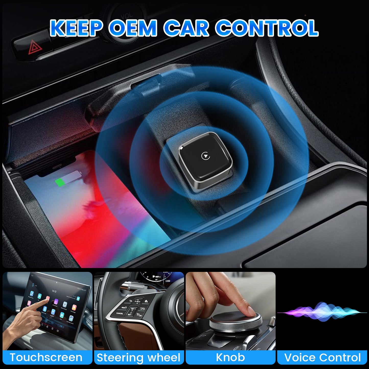 DIAMOOKY 2-in-1 Wireless CarPlay Adapter for Apple CarPlay & Android Auto, 2026 Plug & Play CarPlay Dongle Converts Wired to Wireless, Mini Bluetooth Car Play Adapter with Type-C Extension