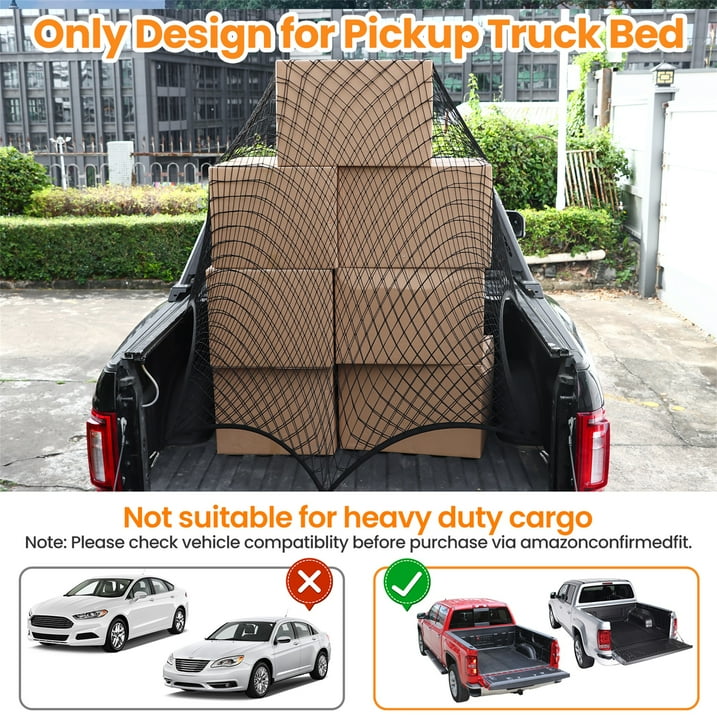 DIAMOOKY 7ft x 7ft Truck Bed Net, Universal Adjustable Elastic Mesh Organizer, Heavy Duty Cargo Net for Pickup Truck Bed, with 8 Hooks - Doube Layer