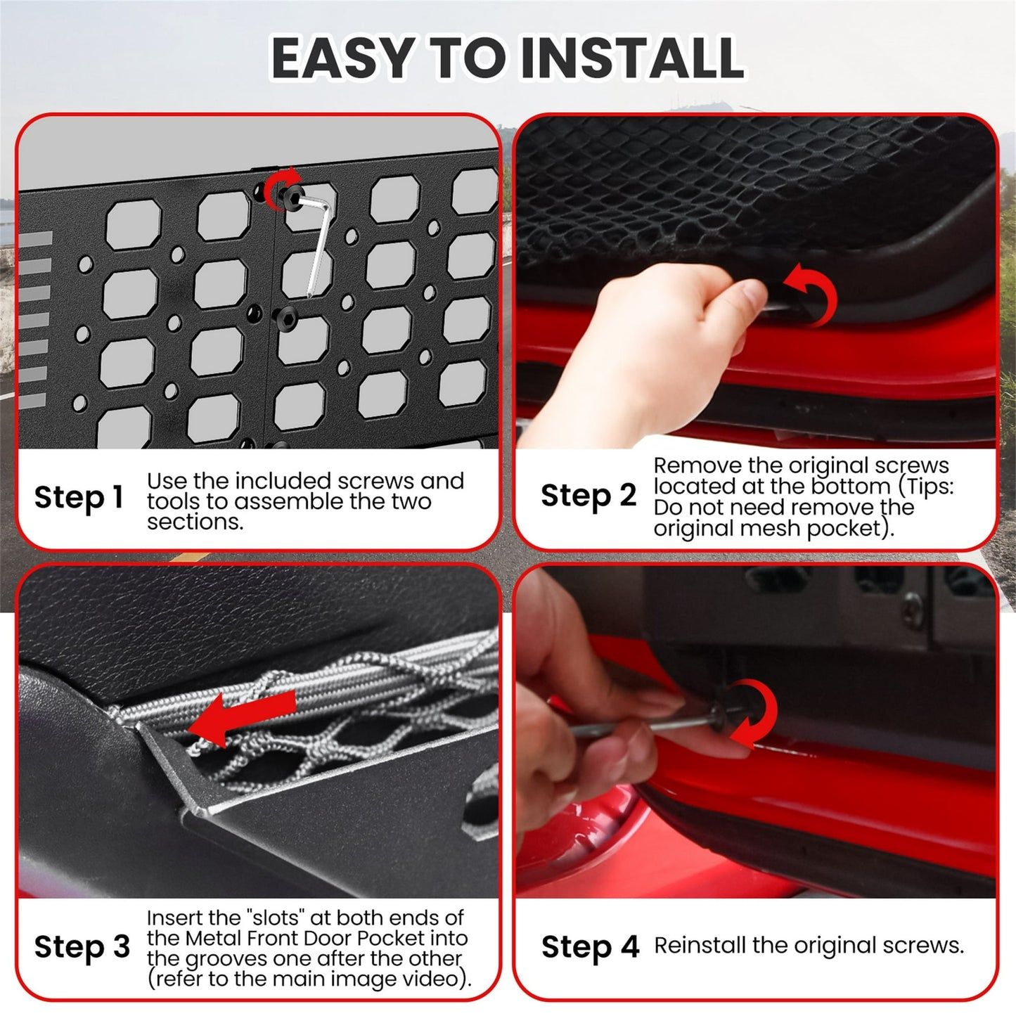 DIAMOOKY Front Door Pocket Storage Box for Jeep Wrangler JL JLU 4XE 2018-2025 & Gladiator JT 2020-2022 2023 2024 2025, 2PCS - Front Door Flat Flag