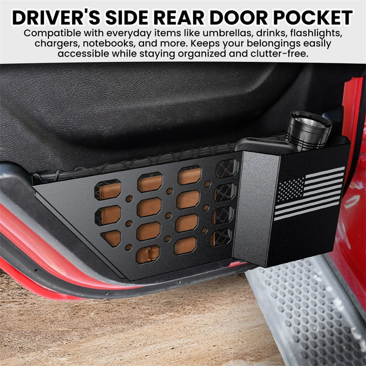 DIAMOOKY Rear Door Pocket Storage Box for Jeep Wrangler JL JLU 4XE 2018-2025 & Gladiator JT 2020-2022 2023 2024 2025, 2PCS - Rear Door Flag