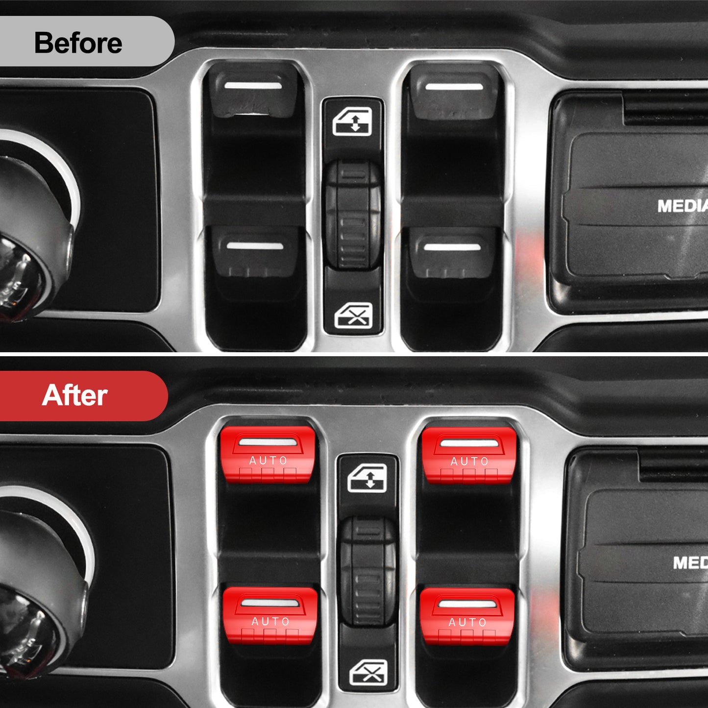 DIAMOOKY Metal Window Switch Button Cover 4PCS for Jeep Wrangler JL JLU 2018-2025 and Gladiator JT 2020-2025 Accessories,Red