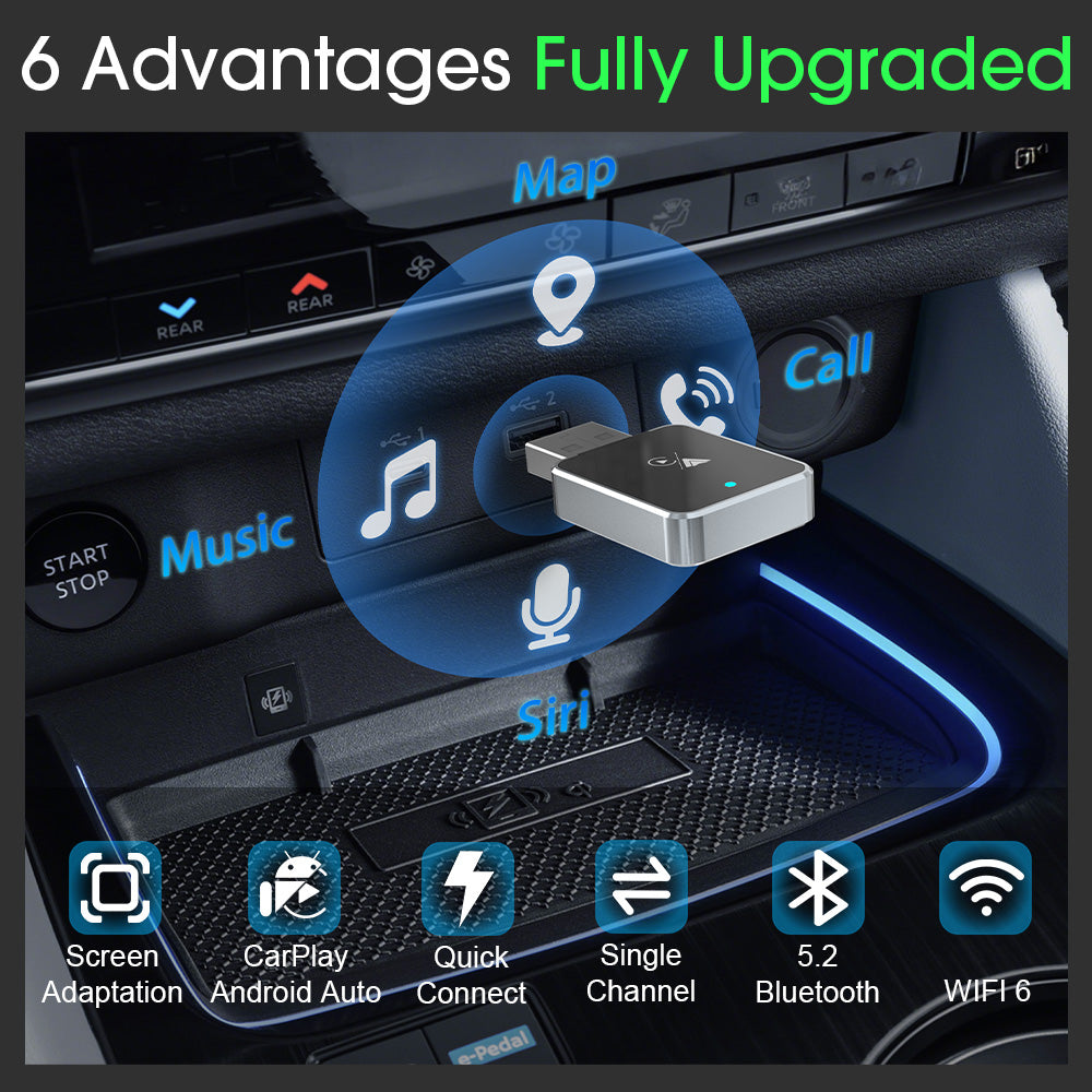 DIAMOOKY Mini Wireless CarPlay Adapter for iPhone & Android Auto, 2 in 1 Bluetooth Dongle Plug & Play with Fast Stable Connection, Converts Wired to Wireless Car Play Adapter