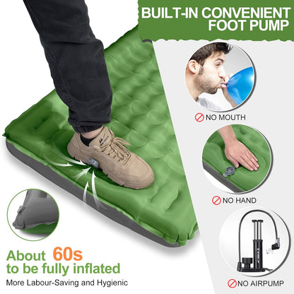 WARMTUYO Camping Sleeping Pad, 12cm Extra Thick Inflatable Air Mattress with Built-In Foot Pump & Pillow, Waterproof Sleeping Mat with Compact Pack Size, Anti-Ripstop Camping Mattress for Hiking, Backpacking & Beach