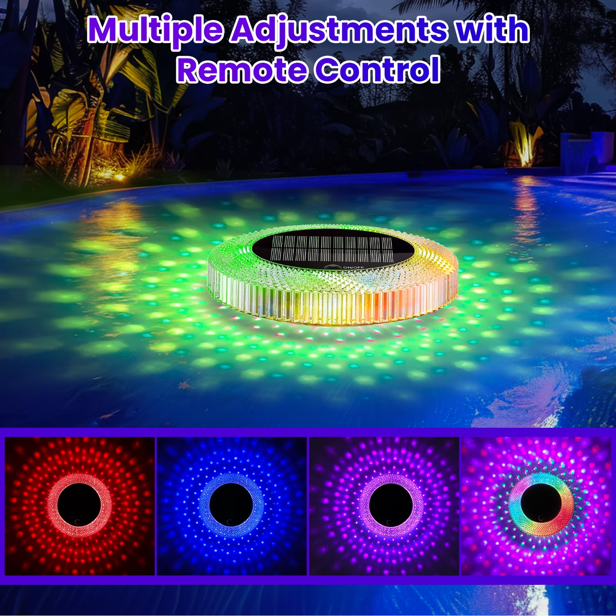 Warmtuyo Solar Rechargeable Floating Pool Lights with Remote Control IP68 Waterproof Chlorine Floater Dispenser for Inground Pool, Bathroom, Bathtub, Pool Party,for 3'' or 1'' Tablets