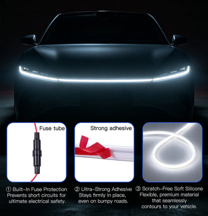 DIAMOOKY 70" LED Hood Light Strip, White Dynamic Scan DRL Engine Hoodbeam Kit | Flexible IP68 Waterproof Daytime Running Lights, Universal Fit for Cars, SUVs & Trucks