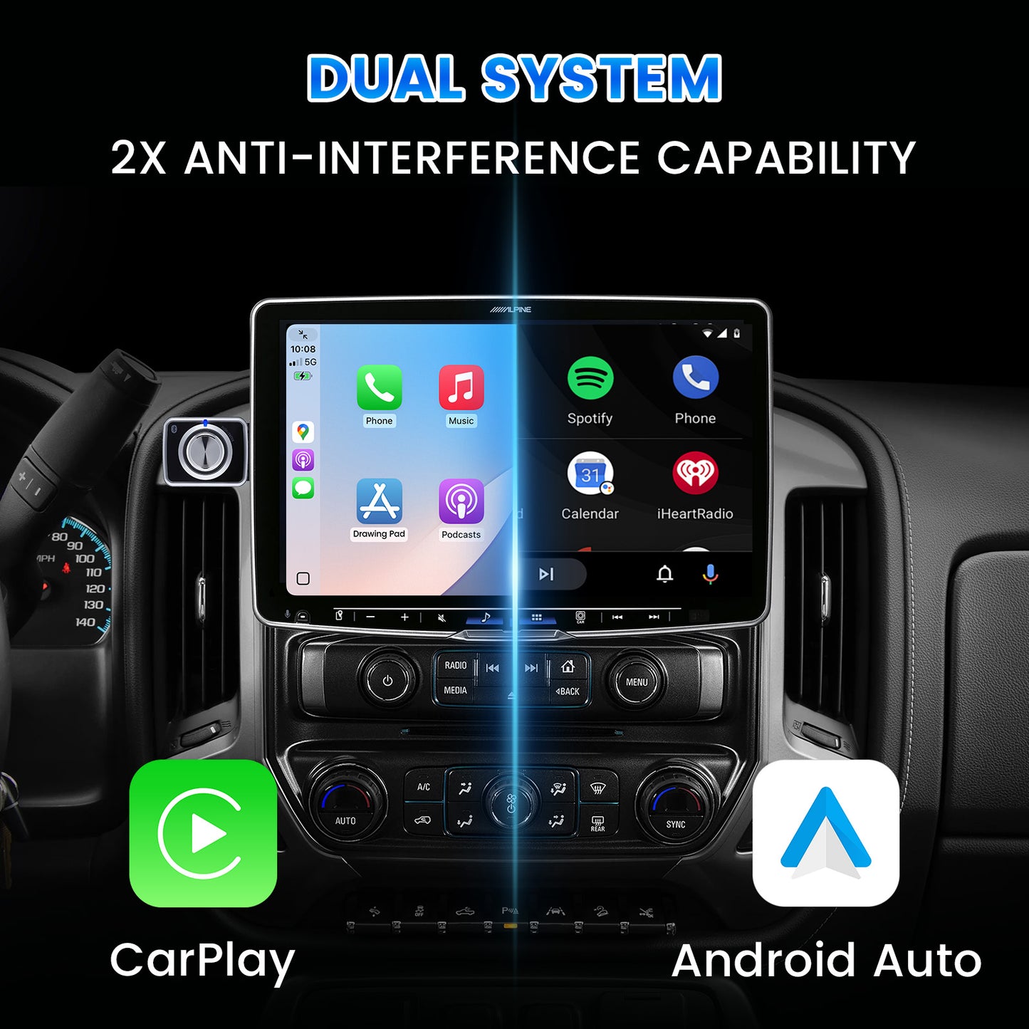 DIAMOOKY 2-in-1 Wireless CarPlay Adapter for Apple CarPlay & Android Auto, 2026 Plug & Play CarPlay Dongle Converts Wired to Wireless, Mini Bluetooth Car Play Adapter with Type-C Extension