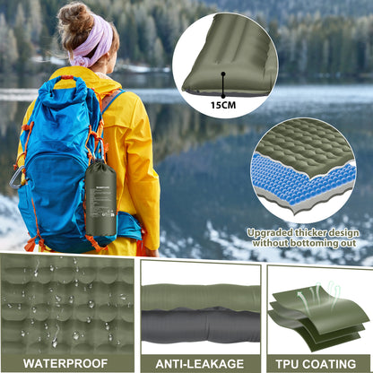 WARMTUYO Camping Sleeping Pad, 12cm Extra Thick Inflatable Air Mattress with Built-In Foot Pump & Pillow, Waterproof Sleeping Mat with Compact Pack Size, Anti-Ripstop Camping Mattress for Hiking, Backpacking & Beach