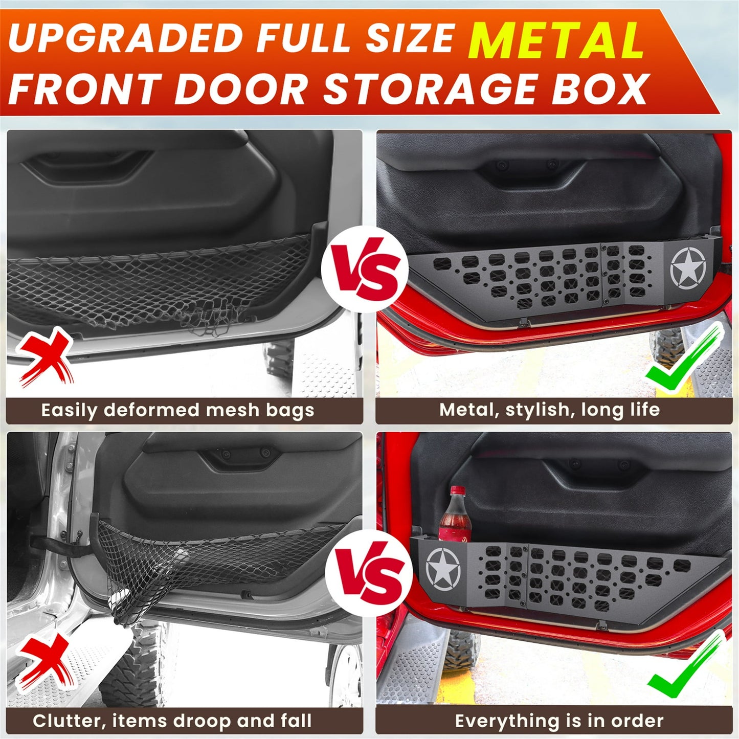 DIAMOOKY Front Door Pocket Storage Box for Jeep Wrangler JL JLU 4XE 2018-2025 & Gladiator JT 2020-2022 2023 2024 2025, 2PCS - Front Door Star