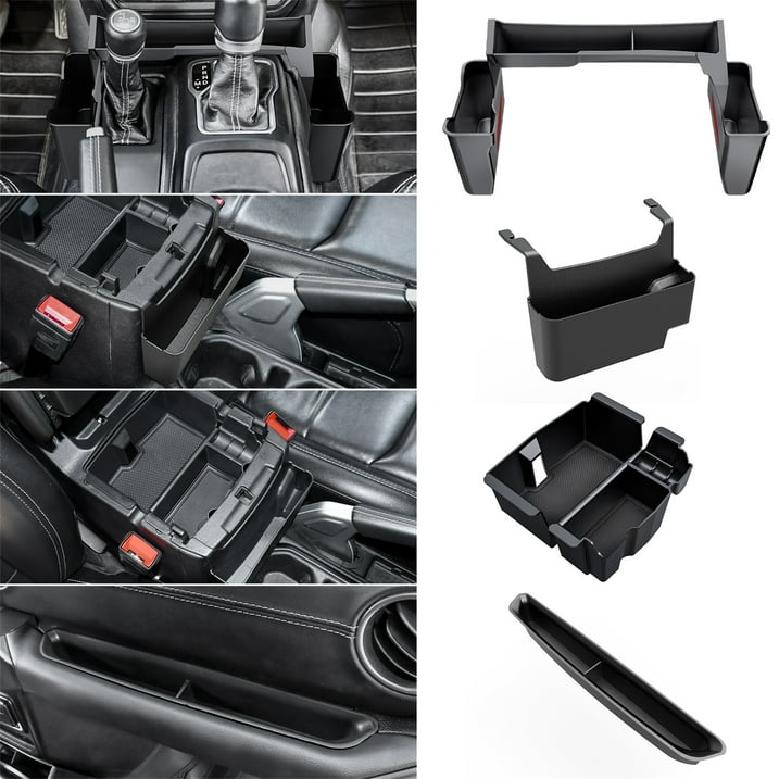 DIAMOOKY 4PCS Center Console Organizer for Jeep Wrangler JL JLU 4xe 2018-2025 & Gladiator JT 2020-2025 Accessories Gear Shift Side Tray Hanging Armrest Storage Box (Not for JK/JKU)