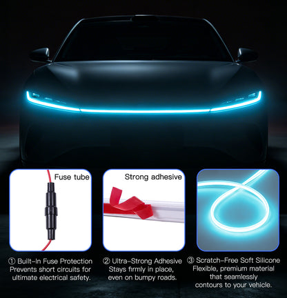 DIAMOOKY 70" LED Hood Light Strip, Ice Blue Dynamic Scan DRL Engine Hoodbeam Kit | Flexible IP68 Waterproof Daytime Running Lights, Universal Fit for Cars, SUVs & Trucks
