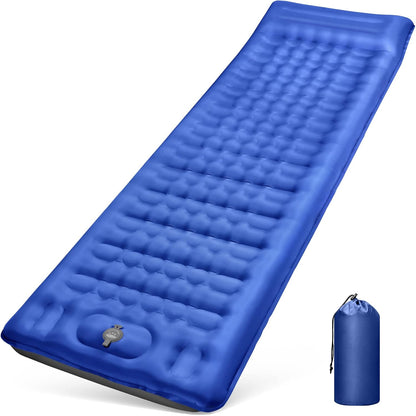 WARMTUYO Camping Sleeping Pad, 12cm Extra Thick Inflatable Air Mattress with Built-In Foot Pump & Pillow, Waterproof Sleeping Mat with Compact Pack Size, Anti-Ripstop Camping Mattress for Hiking, Backpacking & Beach