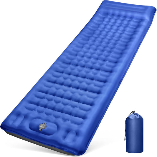 WARMTUYO Camping Sleeping Pad, 12cm Extra Thick Inflatable Air Mattress with Built-In Foot Pump & Pillow, Waterproof Sleeping Mat with Compact Pack Size, Anti-Ripstop Camping Mattress for Hiking, Backpacking & Beach
