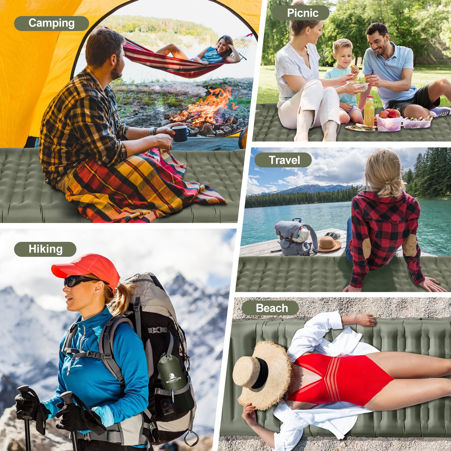 WARMTUYO Self-Inflating Camping Pad | 12CM Thick | Built-In Pillow