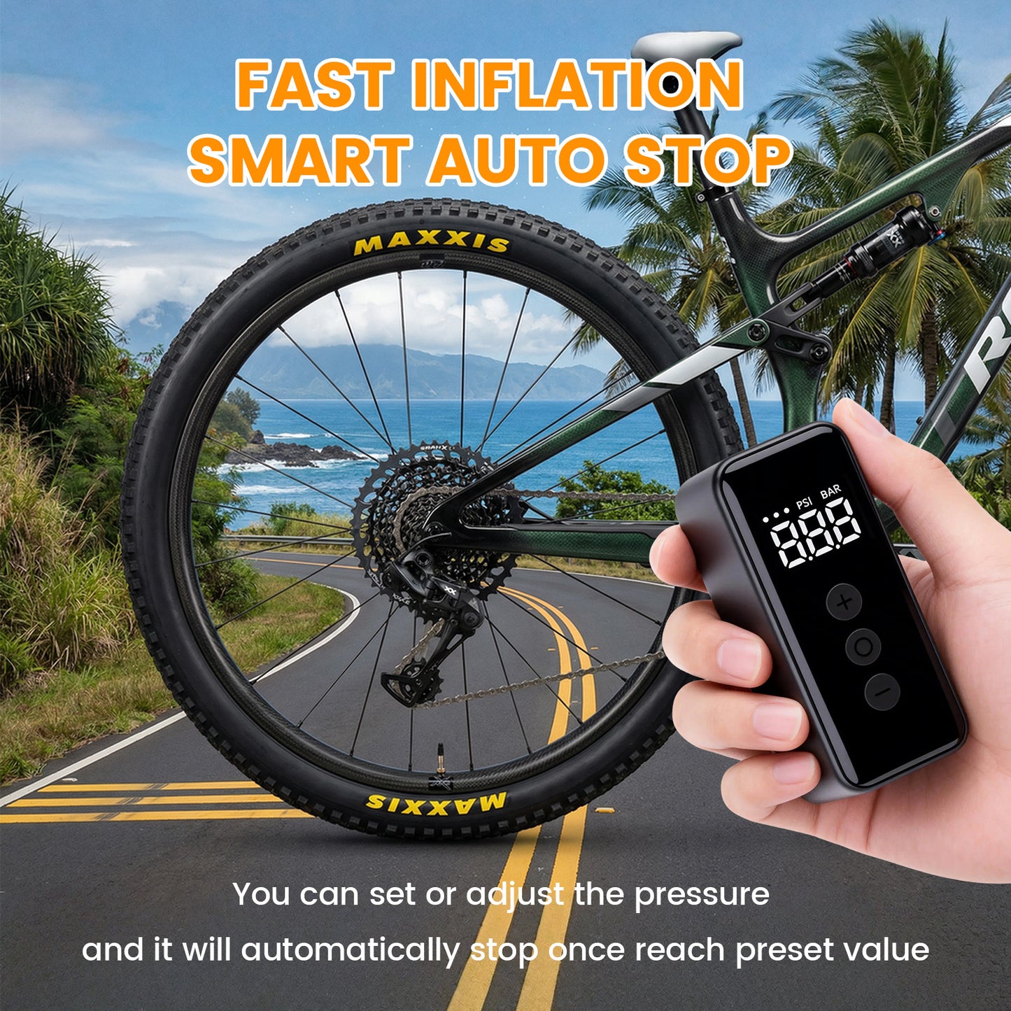 WARMTUYO Electric Mini Bike Air Pump with 120 PSI Pressure Gauge