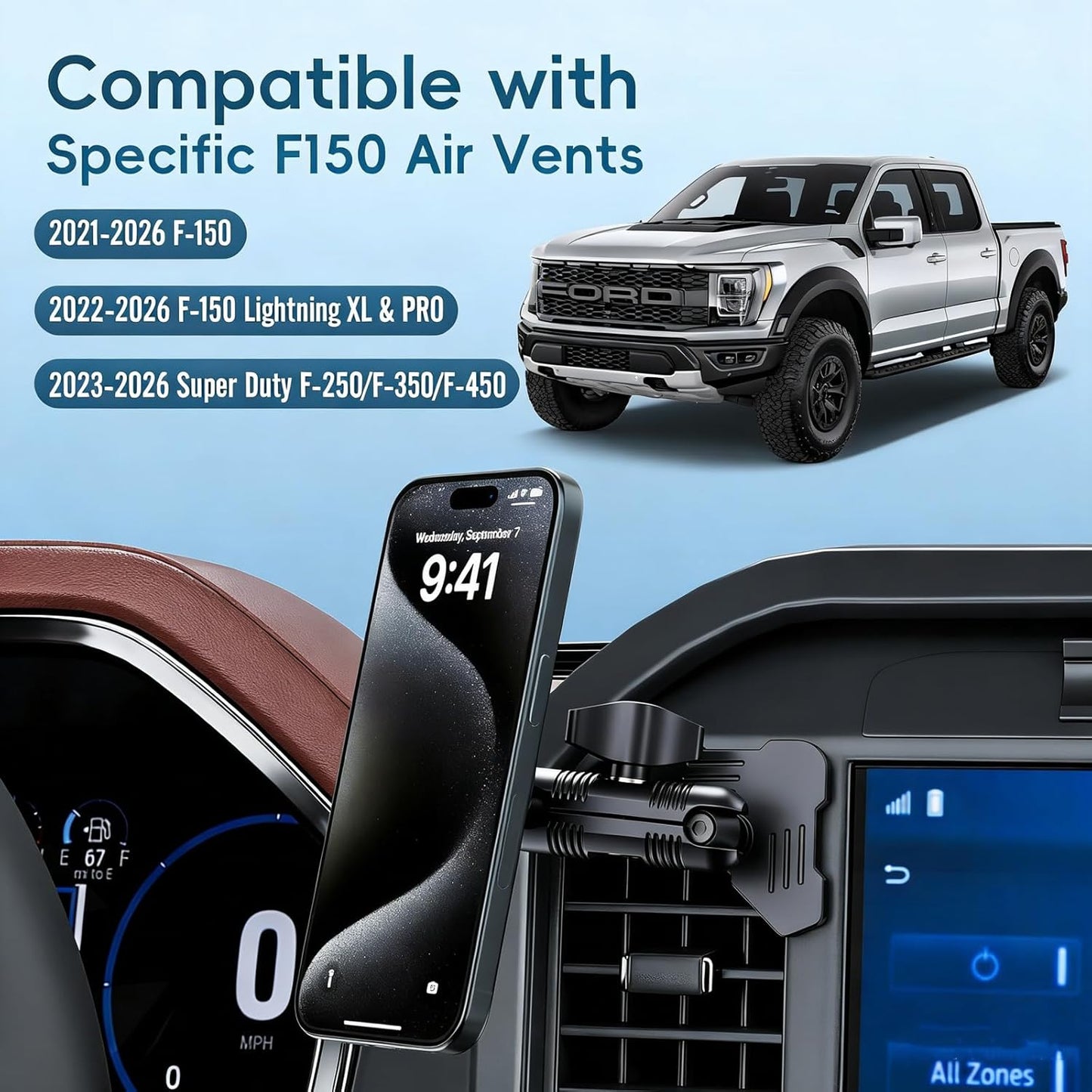 DIAMOOKY Magnetic Phone Mount for Ford F150 (2021-2026), F-150 Lightning & Super Duty (2023-2026) | Car Air Vent Metal Cell Phone Holder Bracket, Compatible with iPhone, Samsung & All Smartphones
