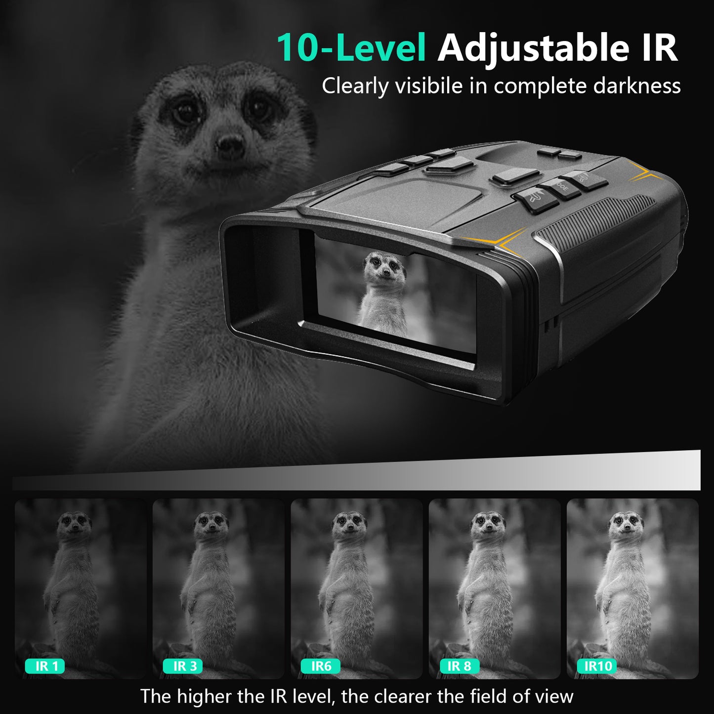 WARMTUYO Gray Night Vision Goggles for Adults,4K Night Vision Binoculars with 5000mAh Rechargeable Battery,32GB Card,with LED Flashlight for Camping & Security, Gifts for Men