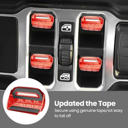 DIAMOOKY Jeep Wrangler & Gladiator Accessories Metal Button Knob Cover, Window Switch Button Cover Volume Radio Air Conditioner Headlight Switch Knob Cover, 8PCS, Red