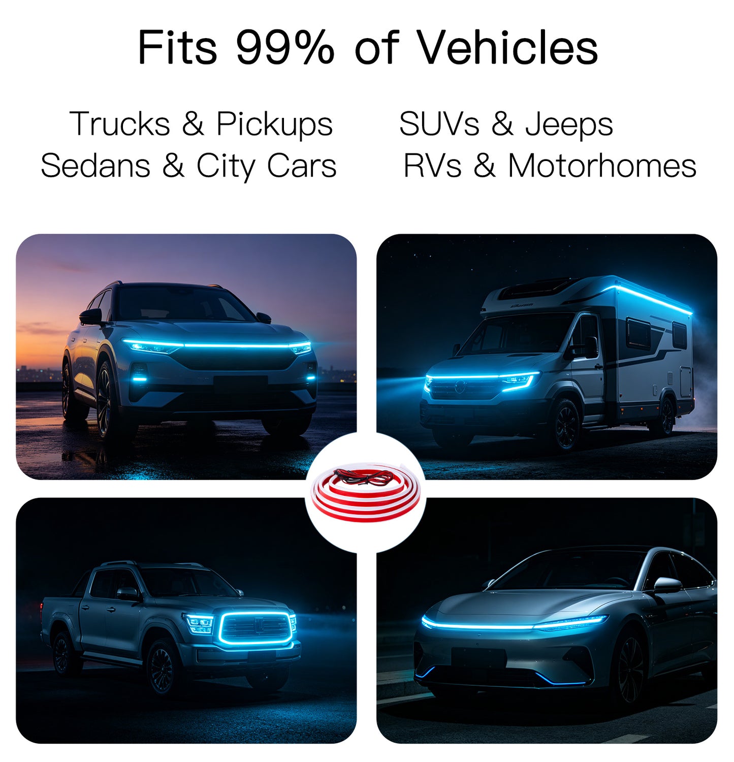 DIAMOOKY 70" LED Hood Light Strip, Ice Blue Dynamic Scan DRL Engine Hoodbeam Kit | Flexible IP68 Waterproof Daytime Running Lights, Universal Fit for Cars, SUVs & Trucks
