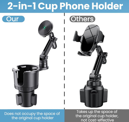 DIAMOOKY Magnetic Cup Holder Phone Mount for Magsafe Wireless Car Mount Charger 15W Cell Phone Stand with Adjustable Height for iPhone 12-16 Series