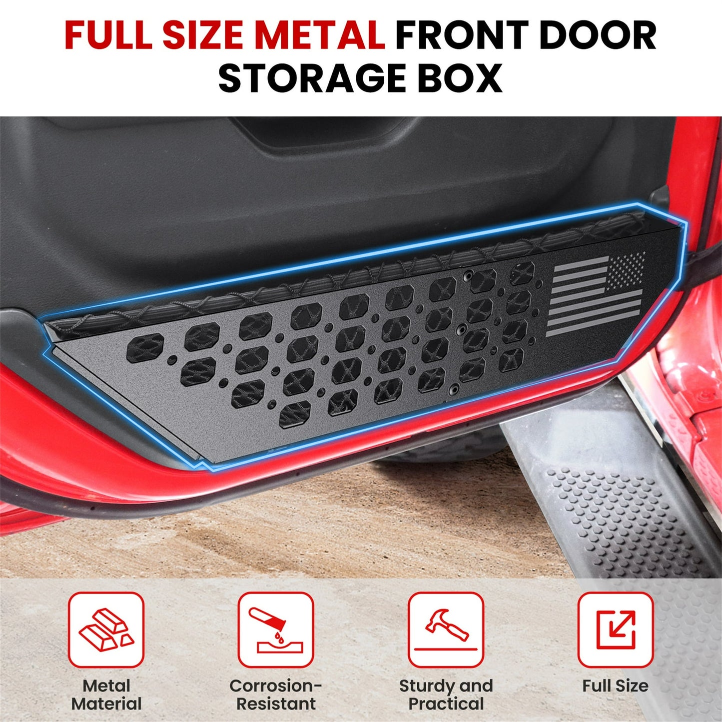 DIAMOOKY Front Door Pocket Storage Box for Jeep Wrangler JL JLU 4XE 2018-2025 & Gladiator JT 2020-2022 2023 2024 2025, 2PCS - Front Door Flat Flag