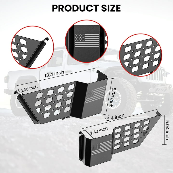 DIAMOOKY Rear Door Pocket Storage Box for Jeep Wrangler JL JLU 4XE 2018-2025 & Gladiator JT 2020-2022 2023 2024 2025, 2PCS - Rear Door Flag