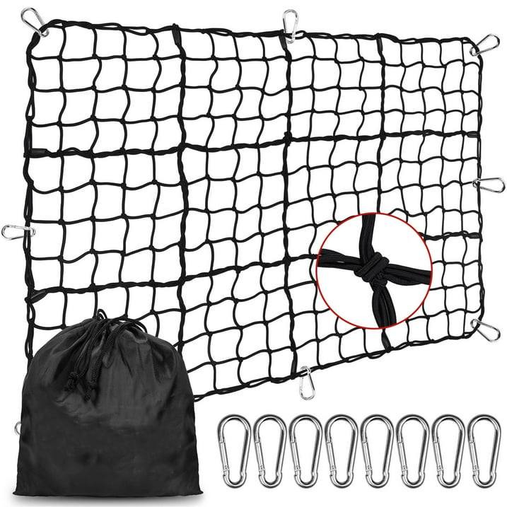 DIAMOOKY 12ft x 8ft Truck Bed Net, Universal Adjustable Elastic Mesh Organizer, Heavy Duty Cargo Net for Pickup Truck Bed, with 8 Hooks - Bold Single Layer
