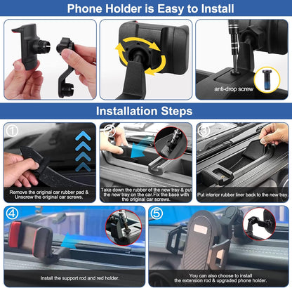 DIAMOOKY Phone Mount for 2018-2023 Jeep Wrangler JL JLU & Gladiator JT, Phone Holder Dash Tray System Kit with Metal Rod Extension Arm 360° Adjustable