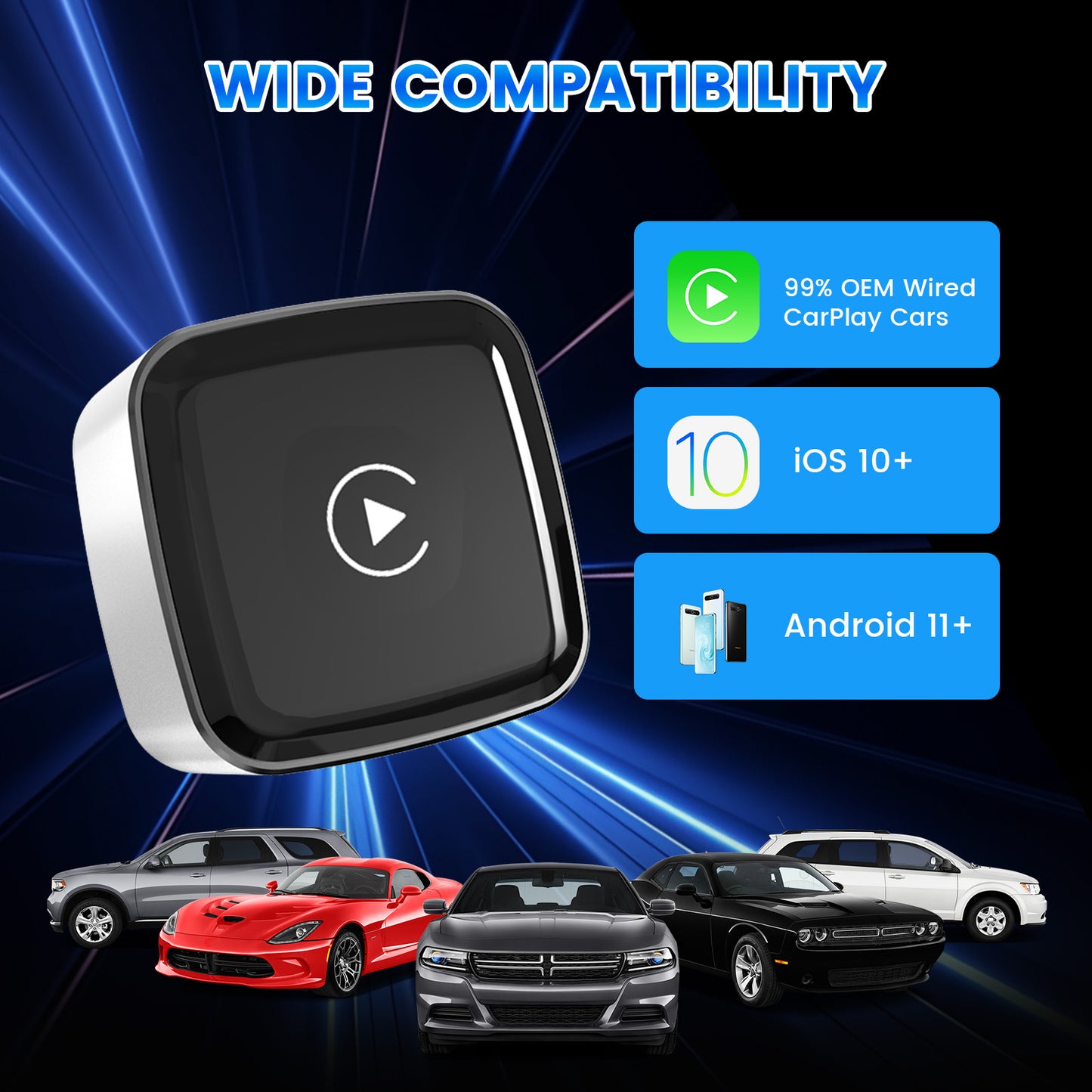 DIAMOOKY 2-in-1 Wireless CarPlay Adapter for Apple CarPlay & Android Auto, 2026 Plug & Play CarPlay Dongle Converts Wired to Wireless, Mini Bluetooth Car Play Adapter with Type-C Extension