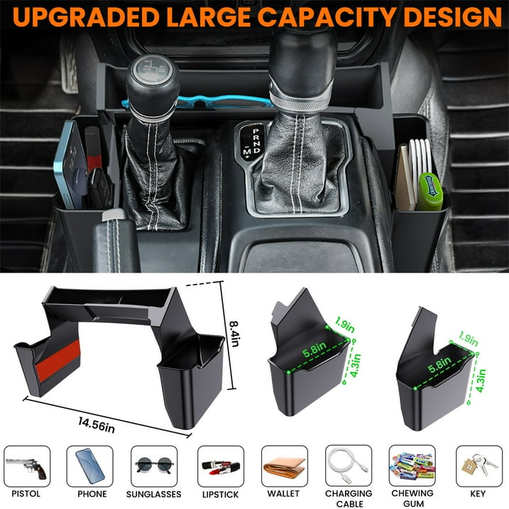 DIAMOOKY 4PCS Center Console Organizer for Jeep Wrangler JL JLU 4xe 2018-2025 & Gladiator JT 2020-2025 Accessories Gear Shift Side Tray Hanging Armrest Storage Box (Not for JK/JKU)