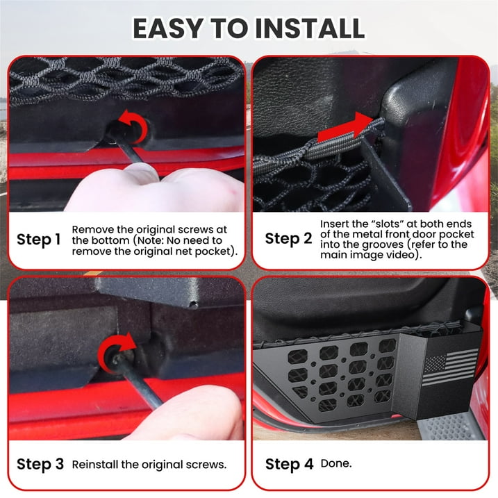DIAMOOKY Rear Door Pocket Storage Box for Jeep Wrangler JL JLU 4XE 2018-2025 & Gladiator JT 2020-2022 2023 2024 2025, 2PCS - Rear Door Flag