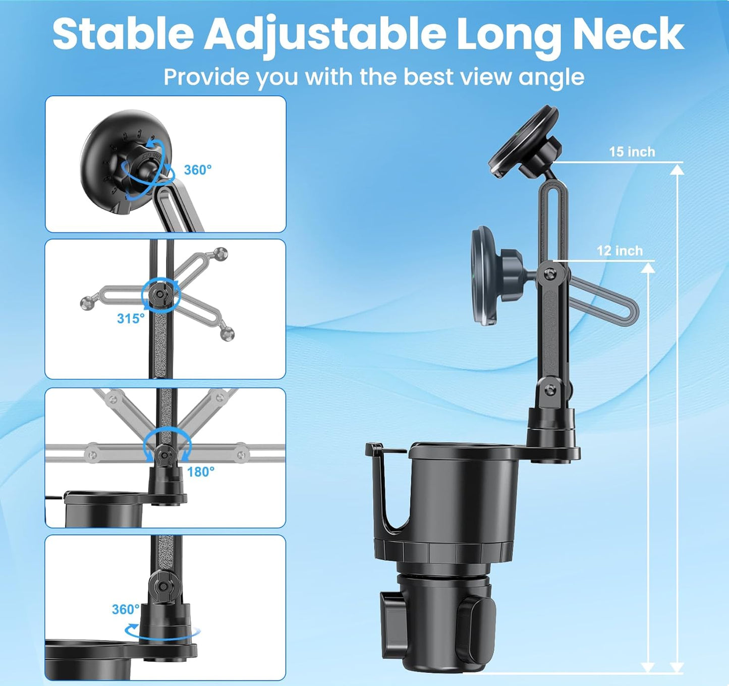 DIAMOOKY Magnetic Cup Holder Phone Mount for Magsafe Wireless Car Mount Charger 15W Cell Phone Stand with Adjustable Height for iPhone 12-16 Series