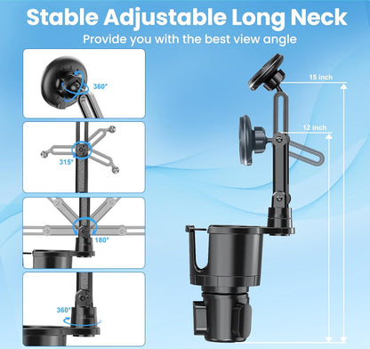 DIAMOOKY Magnetic Cup Holder Phone Mount for Magsafe Wireless Car Mount Charger 15W Cell Phone Stand with Adjustable Height for iPhone 12-16 Series