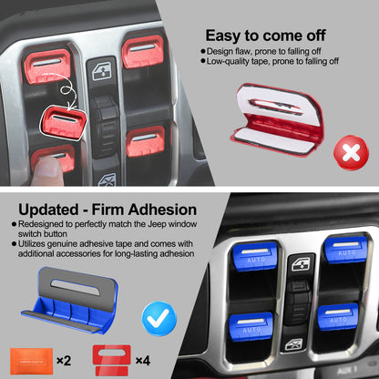DIAMOOKY Metal Window Switch Button Cover 4PCS for Jeep Wrangler JL JLU 2018-2025 and Gladiator JT 2020-2025 Accessories,Blue