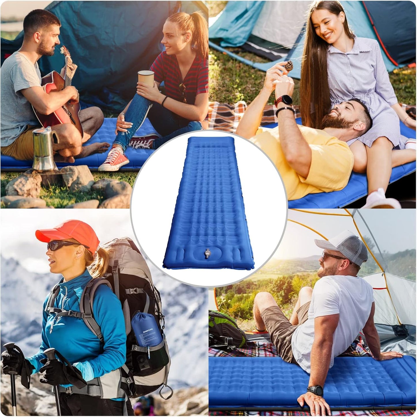 WARMTUYO Camping Sleeping Pad, 12cm Extra Thick Inflatable Air Mattress with Built-In Foot Pump & Pillow, Waterproof Sleeping Mat with Compact Pack Size, Anti-Ripstop Camping Mattress for Hiking, Backpacking & Beach